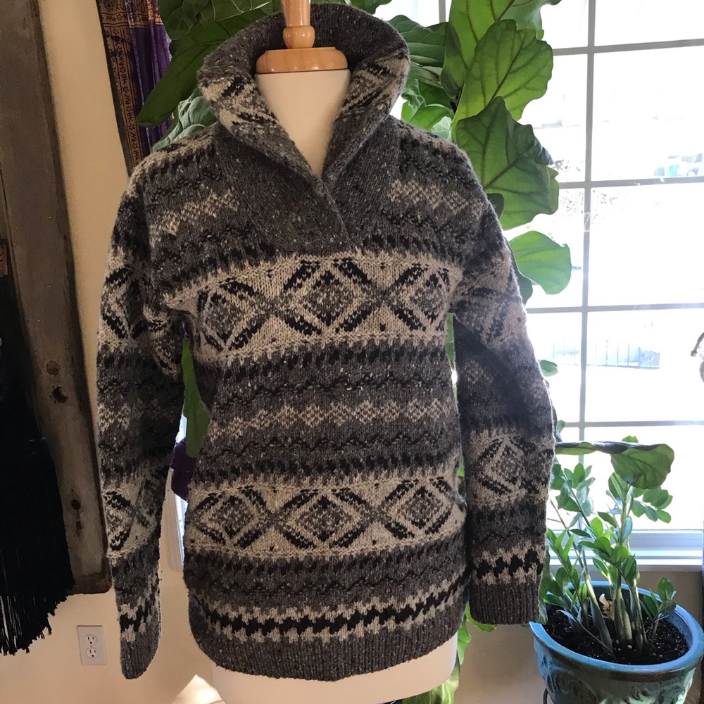 Ralph Lauren Gray and Cream Patterned Cowl Neck Sweater
